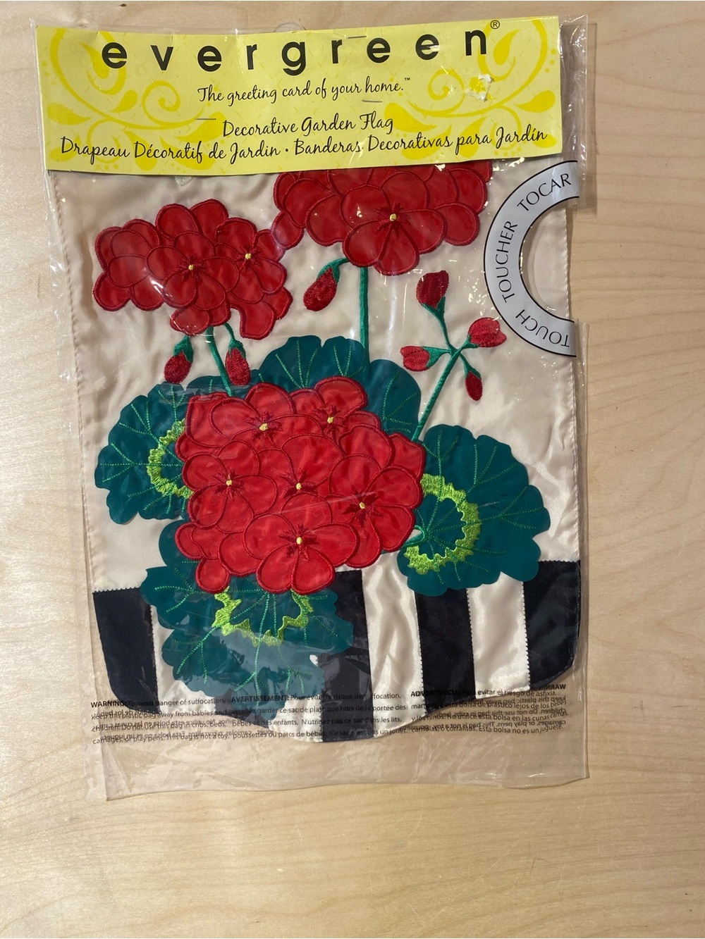 Evergreen Decorative Garden Flag with Red Floral Design (RN)
